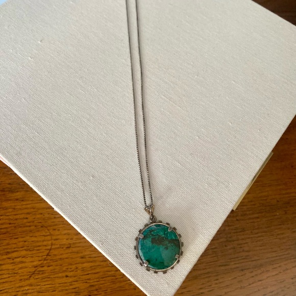 Turquoise/Green and Silver Pendant Necklace - Picture 3 of 4
